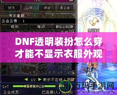 DNF透明裝扮怎么穿才能不顯示衣服外觀？揭秘隱藏外觀的神操作！