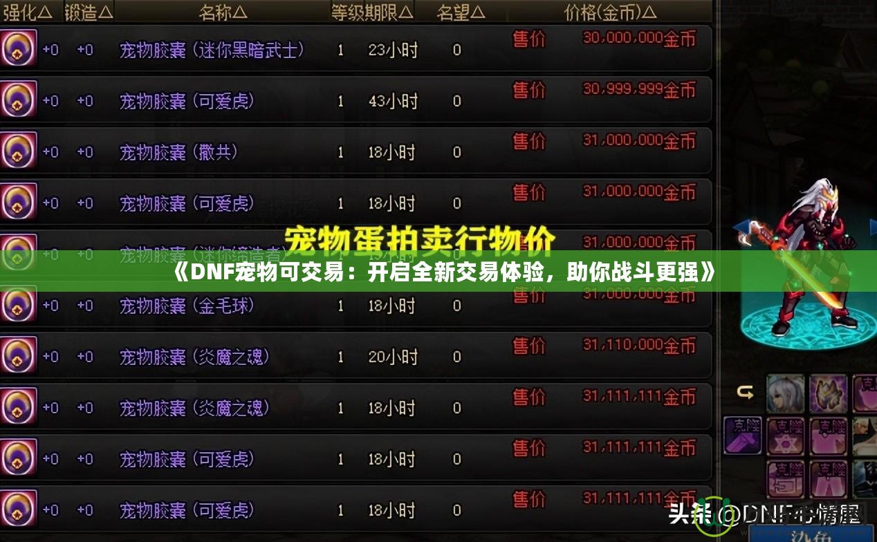 《DNF寵物可交易：開啟全新交易體驗(yàn)，助你戰(zhàn)斗更強(qiáng)》