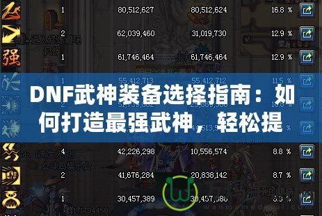 DNF武神裝備選擇指南：如何打造最強武神，輕松提升戰(zhàn)斗力！