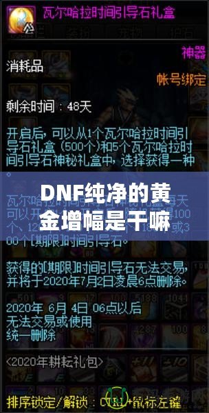 DNF純凈的黃金增幅是干嘛的？深度解析與玩法技巧