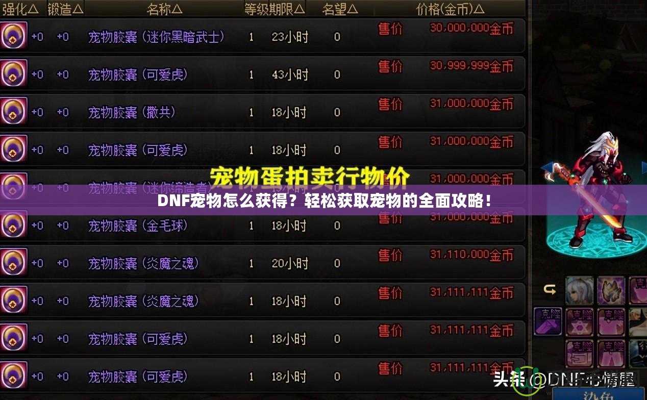 DNF寵物怎么獲得？輕松獲取寵物的全面攻略！