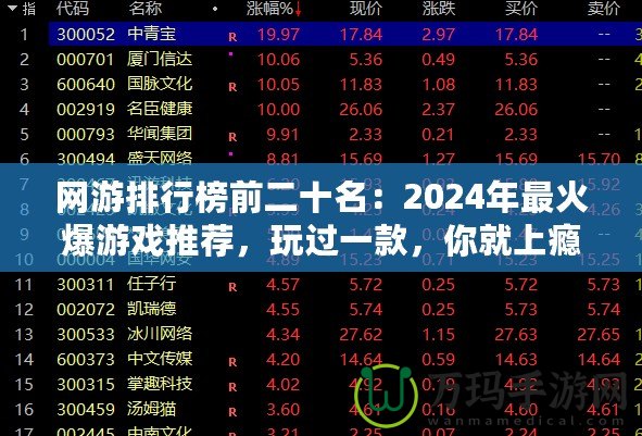 網(wǎng)游排行榜前二十名：2024年最火爆游戲推薦，玩過一款，你就上癮！